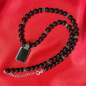 925 FAS Sterling Silver Pendant  & Onyx 17” Including Extendable Chain